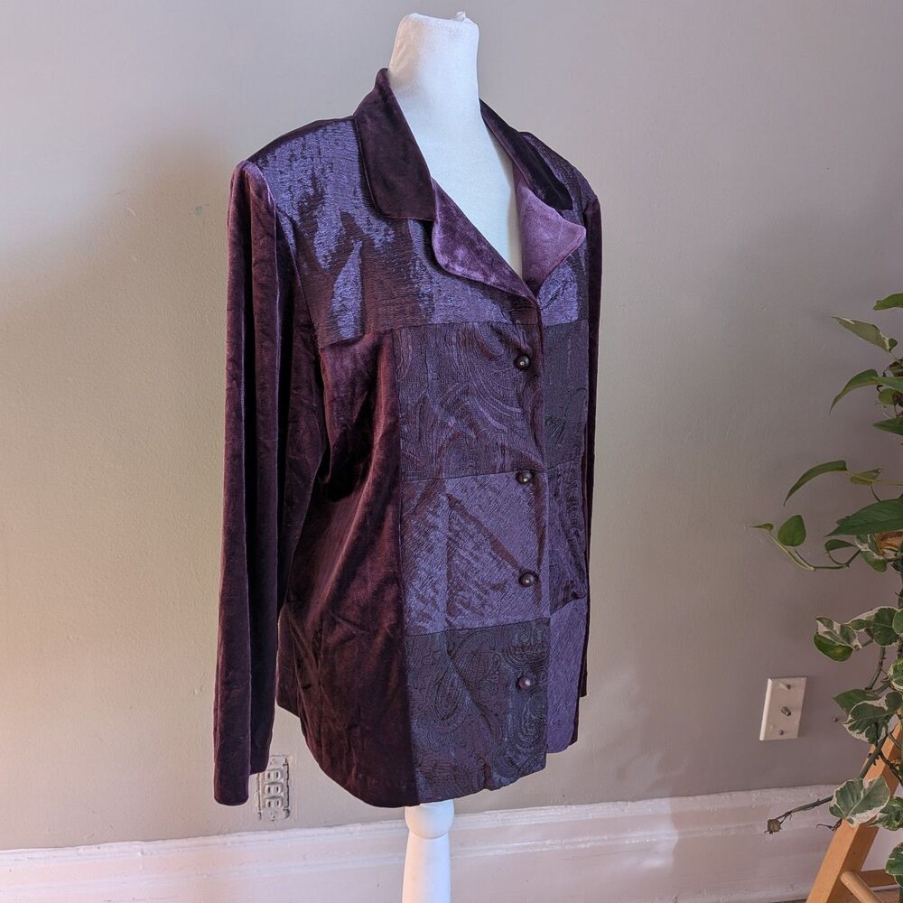 Vintage 90s K Studio Jacket Top Mixed Media Purple Velvet Paisley Whimsygoth 18 View 2